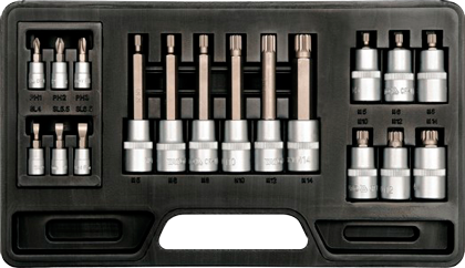 YT-7750 Набор головок 1/2"+1/4" с насадками +/-/М-типа, 18 предметов