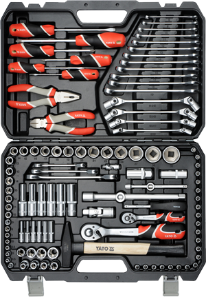 YT-38891 1/4"+1/2" Набор головок с инструментом, ключами и битами 4-32 мм, 109 предметов