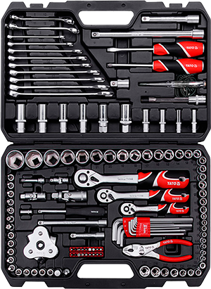 YT-38875 1/4"+3/8"+1/2" Набор головок 4-32 мм с инструментом и ключами, 125 предметов