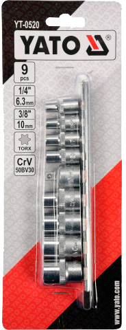 YT-0520 Набор головок звёздочек E5-E16 (1/4" и 3/8"), 9 предметов