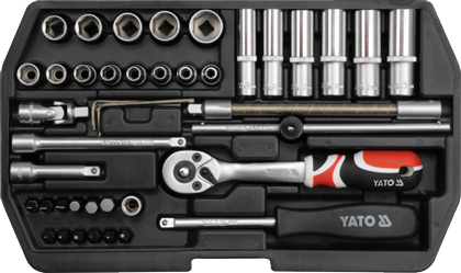 YT-14481 1/4" Набор кор. и удл. головок 4-14 мм с битами, 42 предмета
