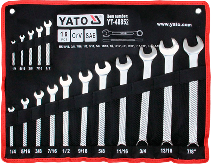 YT-48852 Набор дюймовых рожково-накидных ключей 1/4"-5/4", 16 предметов